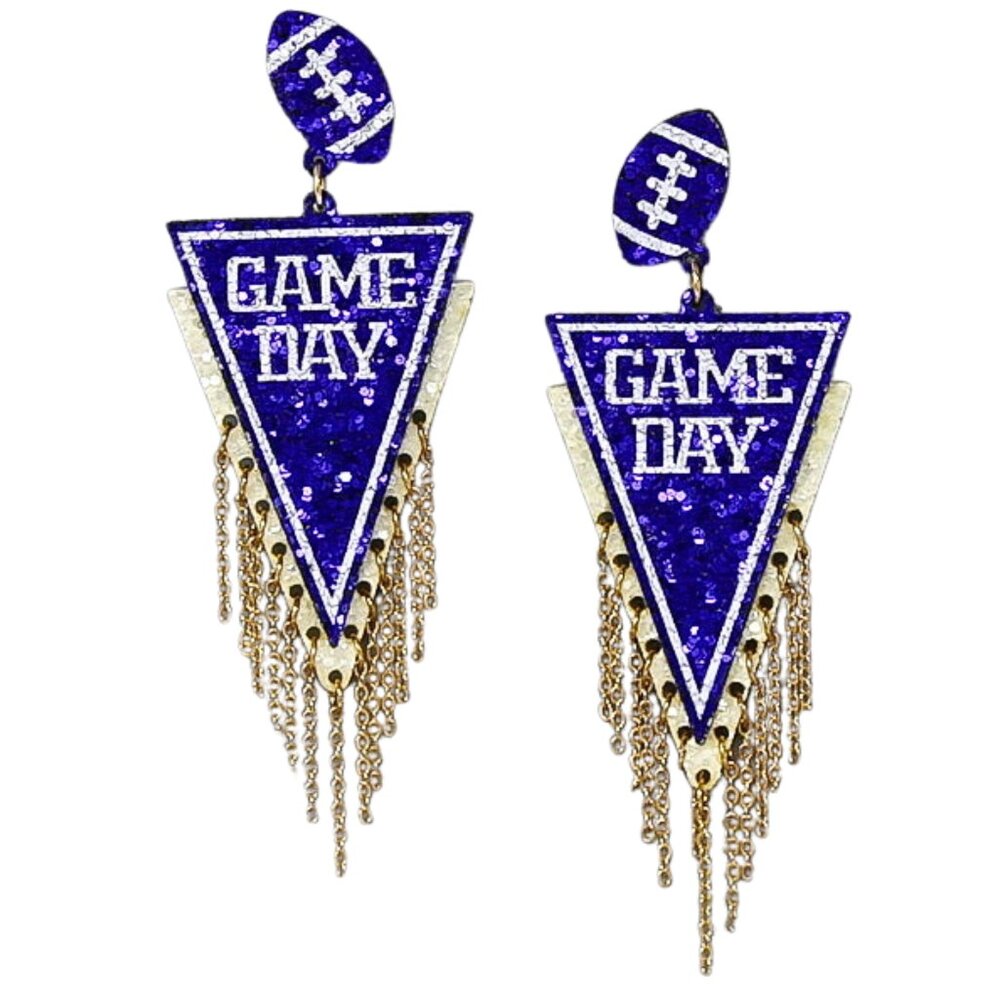 Kentucky Wildcats Blue White Glitter Chain Football Team Colors Earrings